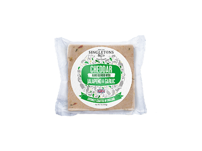 Čederio sūris SINGLETONS & CO, su jalapenu ir česnaku, 200 g