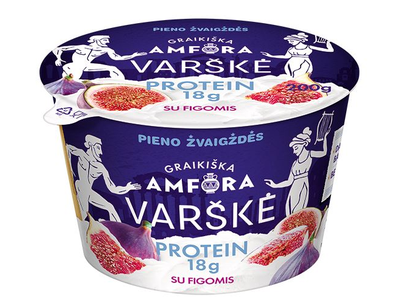 Varškė GRAIKIŠKA AMFORA Protein, 0,8%,  su figomis, be laktozės, 200 g