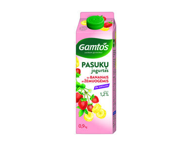 Pasukų jogurtas GAMTOS su bananais ir žemuogėmis, 1,2% r., be laktozės, 900 g