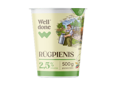 Rūgpienis WELL DONE, 2,5 % rieb., 500 g