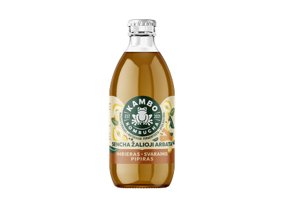 Kombuča KAMBO KOMBUCHA, su imbieru, svarainiais ir pipirais, 0,33 l