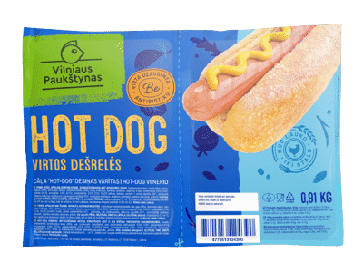 Virtos vištienos dešrainių dešrelės HOT DOG, I r., 910 g