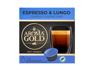 Kavos kapsulės AROMA GOLD ESPRESSO&LUNGO, 16 vnt