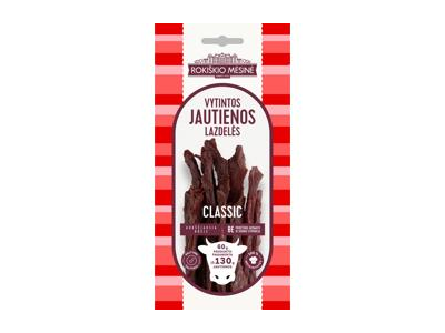Vytintos ROKIŠKIO MĖSINĖS jautienos lazdelės CLASSIC, a. r., 60 g