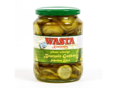Marinuotų agurkėlių griežinėliai, su cukrumi ir  saldikliu,670 g /360g
