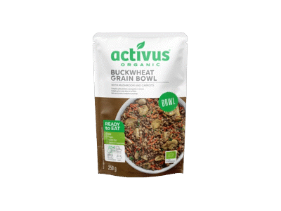 Ekologiškas grikių patiekalas su rudaisiais pievagrybiais ir morkomis ACTIVUS, 250 g