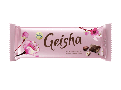 Pieninis šokoladas GEISHA su lazdynų riešutų įdaru, 100 g