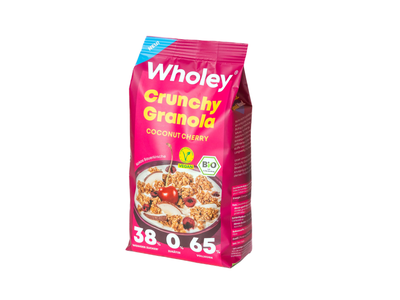 Ekologiška granola, WHOLEY, su kokosais ir rūgščiomis vyšniomis, 300 g LT-EKO-001