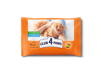 Kačių ėd. višt., lašiša CLUB 4 PAWS, 4x85 g