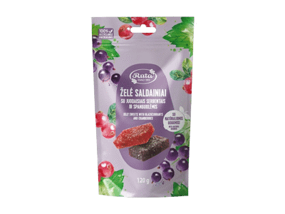 Želė saldainiai RŪTA su juodaisiais serbentais ir spanguolėmis, 120 g