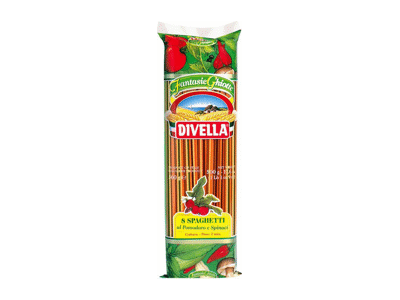 Spagečiai DIVELLA su pomidorais ir špinatais, 500 g
