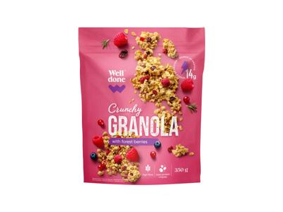 Granola su mėlynėmis ir avietėmis WELL DONE, 350 g