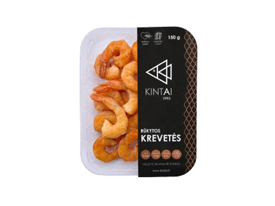 Karštai rūkytos baltakojės blyškiosios krevetės, be kiautų, 150 g