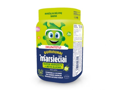MARSIEČIAI SUPER IMMUNITY su betagliukanais vaikų imunitetui, 50 guminukų