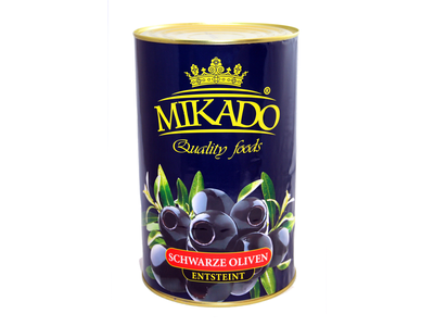 Alyvuogės MIKADO, juodos, be kauliukų, 4,1kg/2 kg