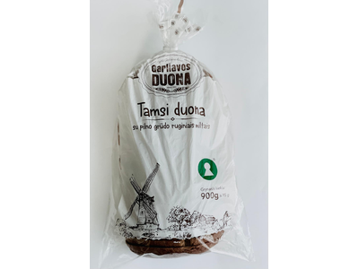 Duona tamsi su pilno grūdo ruginiais miltais, raikyta, 900g(M)