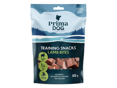 Skanukas šunims PrimaDog erienos kąsneliai, treniravimui, 50 g