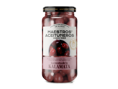 Raudonosios Kalamata alyvuogės su kauliukais, MAESTROS ACEITUNEROS, 345/190 g