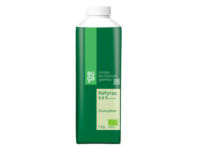 Ekologiškas kefyras AUGA, 2,5 % rieb., 1 l