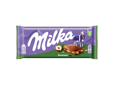 Šokoladas iš alpių pieno su smulkintais lazdynų riešutais MILKA, 100 g
