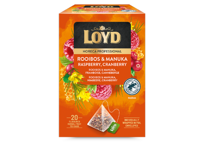 Vaisinės arbatos gėrimas LOYD Rooibos su manuka medumi avietėmis ir spanguolėmis, piramidė,20 x 1,7g
