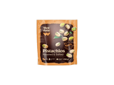 Kepintos ir sūdytos pistacijos WELL DONE, 250 g