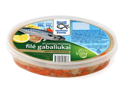 Kepti atlantinių skumbrių filė gabaliukai drebučiuose, 300 g