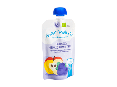 Ekologiška obuolių ir mėlynių tyrelė MARMALUZI (nuo 6 mėn.), 90 g