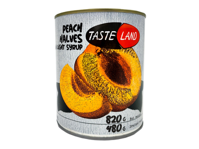 Konservuotos persikų puselės TASTE LAND, 820 g / 480 g