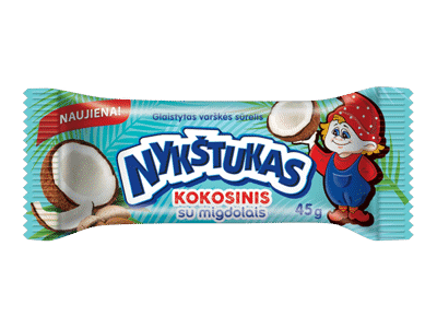 Kokosinis varškės sūrelis NYKŠTUKAS baltame pieniniame glaiste su kepintais migdolais, 25% rieb., 45 g