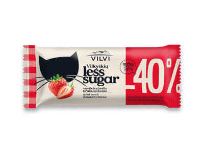Glaistytas VILKYŠKIŲ varškės sūrelis LESS SUGAR, braškių sk., 30 %, 40 g