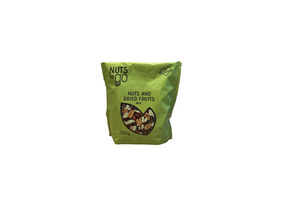 Riešutų mišinys NUTS TO GO, su dž. vaisiais, 200 g