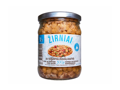 Konservuoti žirniai su rūkytomis kiaulių ausimis SKANOVĖ, 500 g