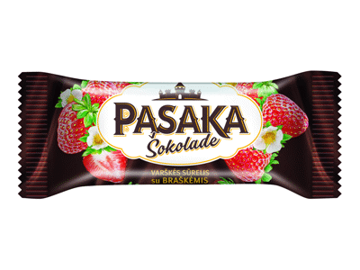 Šokoladu glaistytas varškės sūrelis PASAKA su braškėmis, 20%, 40 g