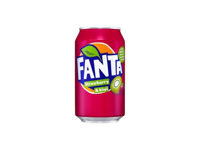 Braškių ir kivių skonio gazuotas gaivusis gėrimas FANTA STRAWBERRY AND KIWI, 0,33 ml