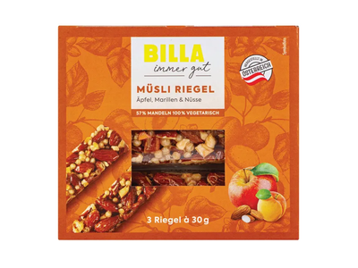Riešutų batonėlis su abrikosais BILLA IMMER GUT, 3x30 g