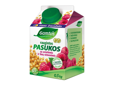 Raugintos GAMTOS pasukos su avietėmis ir linų sėmenimis, 0,8% rieb., 500 g