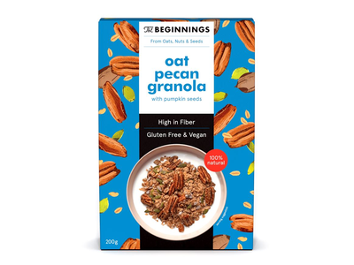 Veganiška avižinė granola THE BEGINNINGS, su pekano riešutais, 200 g
