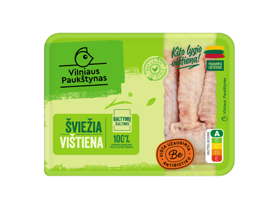 Šviežios viščiukų broilerių sparnelių vidinės dalys VILNIAUS PAUKŠTYNAS, užauginta be antibi., 500g