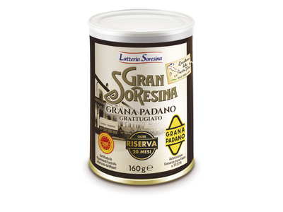 Kietasis sūris LATTERIA SORESSINA Riserva, tarkuotas, brandintas ne mažiau kaip 20 mėn. PDO, 160g.