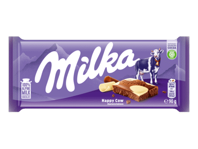 Pieninis šokoladas MILKA HAPPY COW su baltuoju šokoladu, 90 g