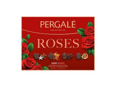 Saldainių rinkinys PERGALĖ Roses, su juoduoju šokoladu, 348 g
