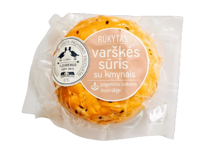 Rūkytas varškės sūris, ILZENBERGO DVARAS, su kmynais, 8,9 % rieb., 250 g