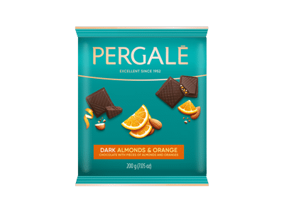 Juodasis šokoladas PERGALĖ su migdolais ir apelsinais, 200 g