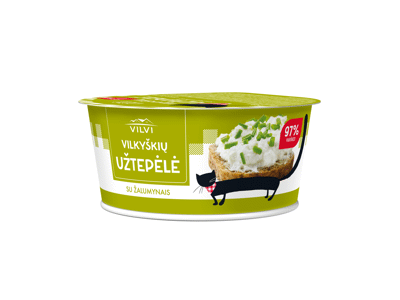 VILKYŠKIŲ varškės užtepėlė su žalumynais, 18 % rieb., 150 g