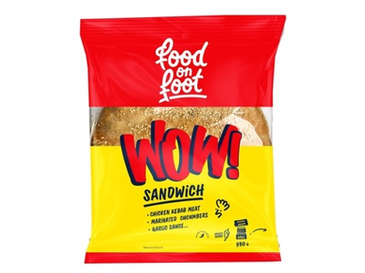 Sumuštinis WOW FOOD ON FOOT su višt.kebabo mėsa, mar.agurkais, 550 g