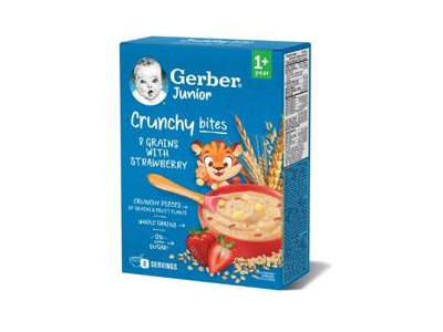 Košė GERBER Crunchy bites, 8 grūdų, braškių skonio, 200 g