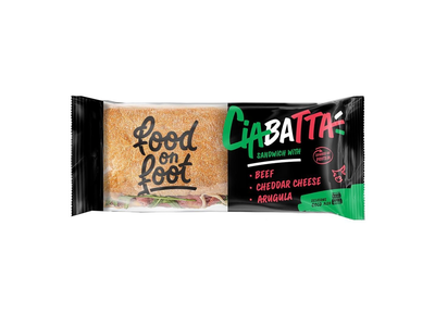 Sumuštinis su jautiena, Čederio sūriu ir gražgarstėmis FOOD ON FOOT CIABATTA, 195g