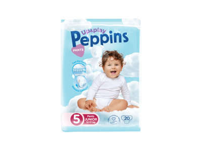 Sauskelnės-kelnaitės PEPPINS UP & PLAY 5, 12-14 kg, 20 vnt.