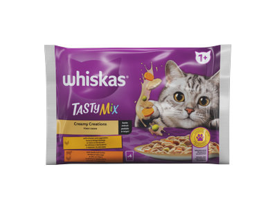 Konservuotas suaugusių kačių ėdalas WHISKAS Tasty Mix, mėsos su daržovėmis rinkinys, 4 x 85 g